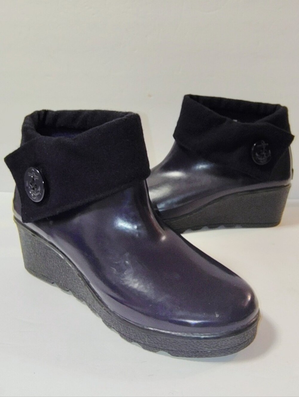 Sperry Women's Topsider Sadie All Rubber Waterproof Ankle Wedge Rain Boots Navy
